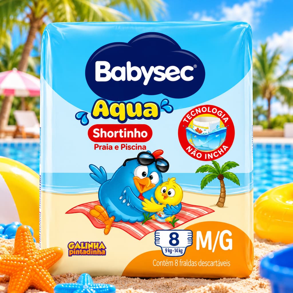 Fralda Babysec Aqua Tamanho M/G Shortinho Praia e Piscina Pacote com 8 Fraldas Descartáveis
