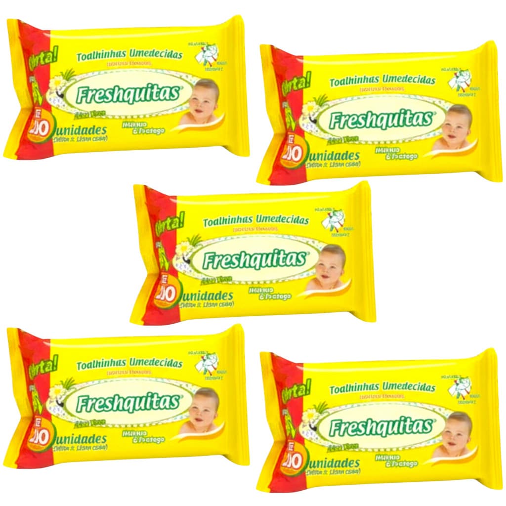 Kit com 5 Pacotes de Toalhas Umedecidas Freshquitas Leve 100 Folhas Pague 80