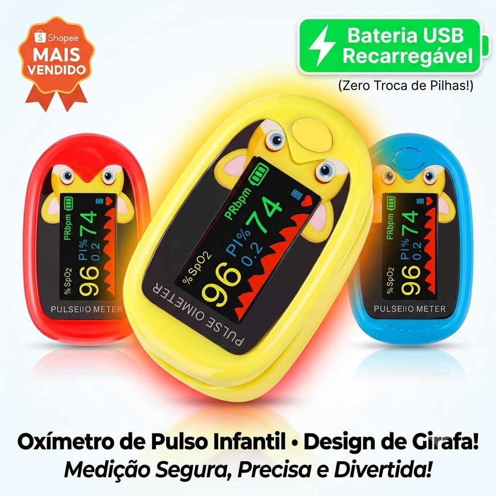 Oxímetro De Pulso Infantil Dedo Kids Recarregável Saturação Oxigênio Batimento Cardíaco
