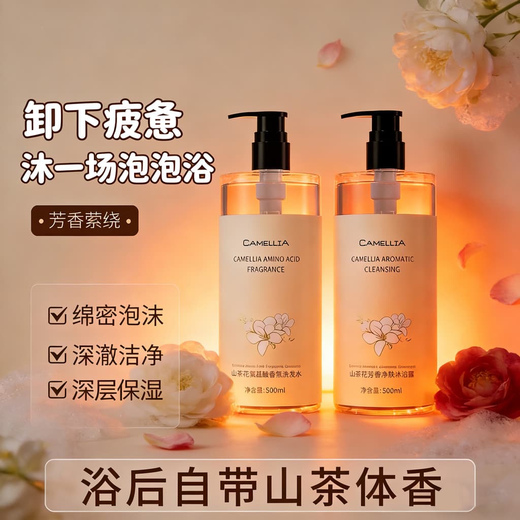 Camélia Aminoácido Fragrância Gel de Banho Shampoo Hidratante Limpeza Fragrância Conjunto de Cuidados de Lavagem Genuíno