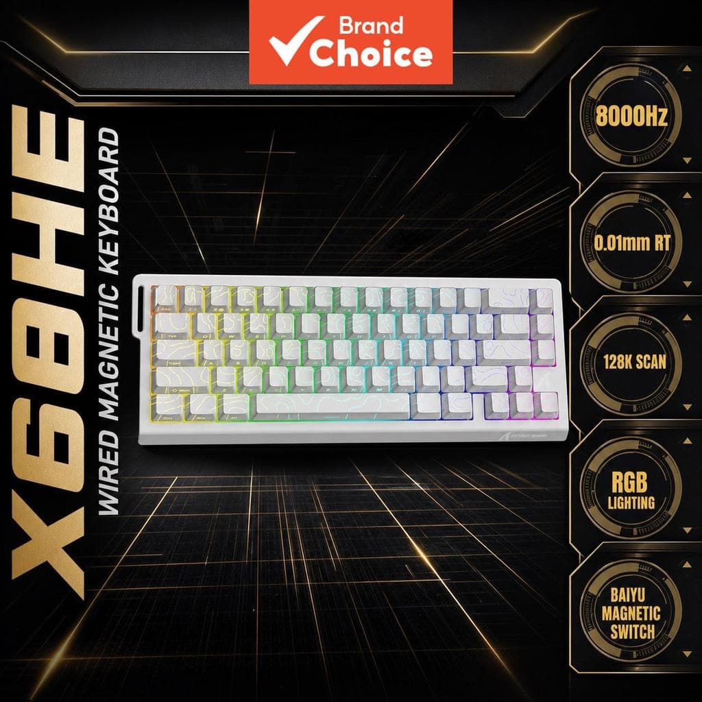 Teclado Magnético ATTACK SHARK X68HE para jogos, teclado mecânico, teclado numérico, ponto de atuação ajustável de 0,1 a