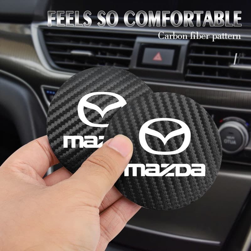 2 Peças de Tapetes de Couro PU para Copos de Carro com Emblema Automotivo, Acessórios Compatíveis com Mazda 3, Mazda 6, 