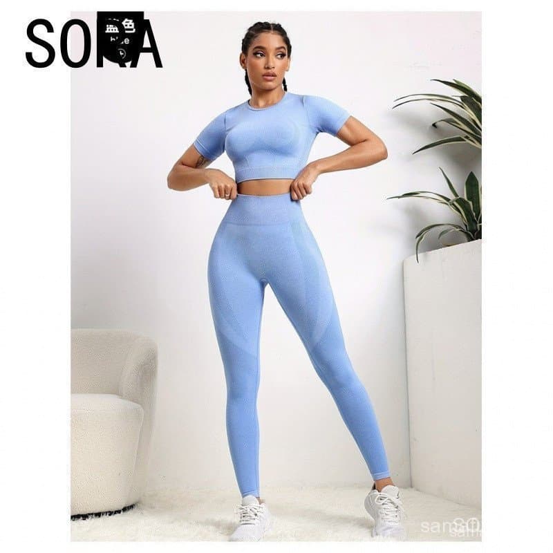 Roupas de yoga sem costura europeias e americanas, roupas esportivas femininas para fitness, com efeito de levantamento.