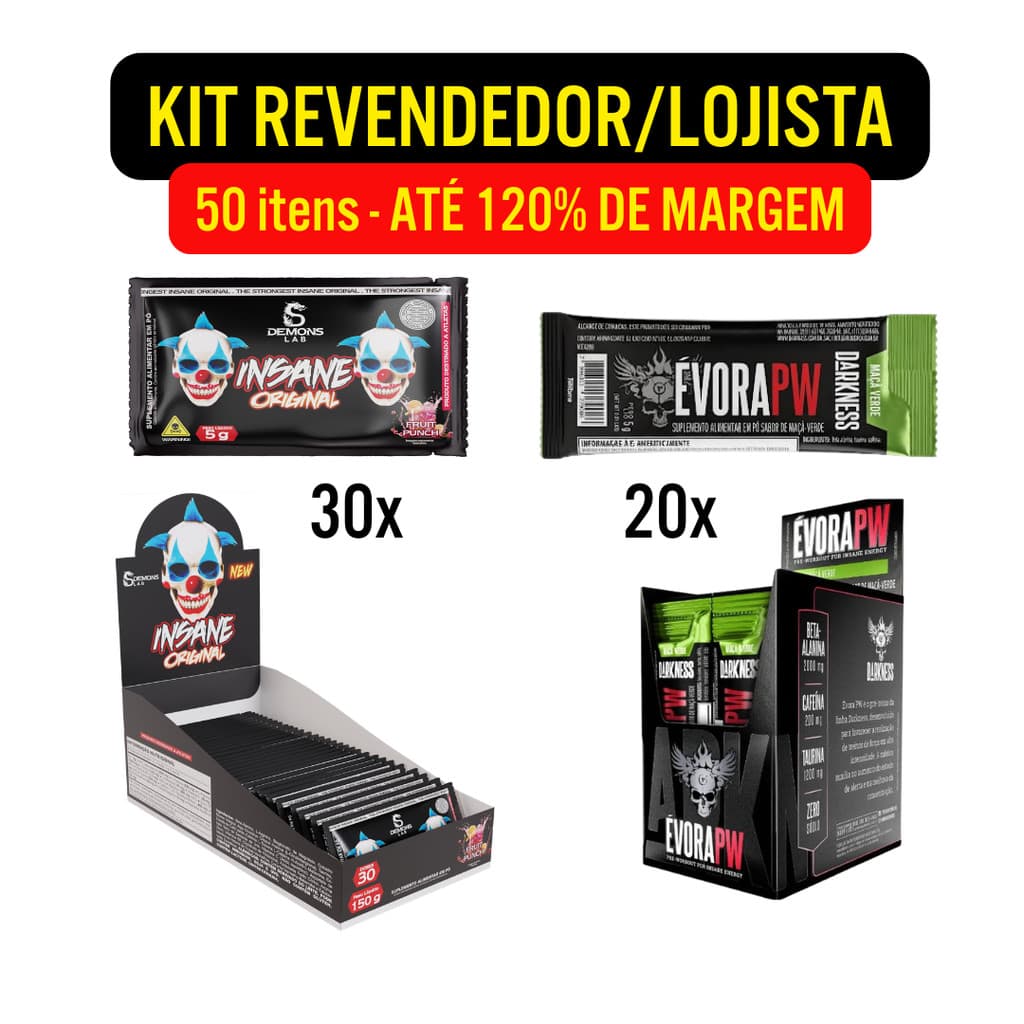 Combo 20x Évora Pré Treino + 30x Insane Original - Dose de Pré Treino Kit Loja Suplementos Atacado
