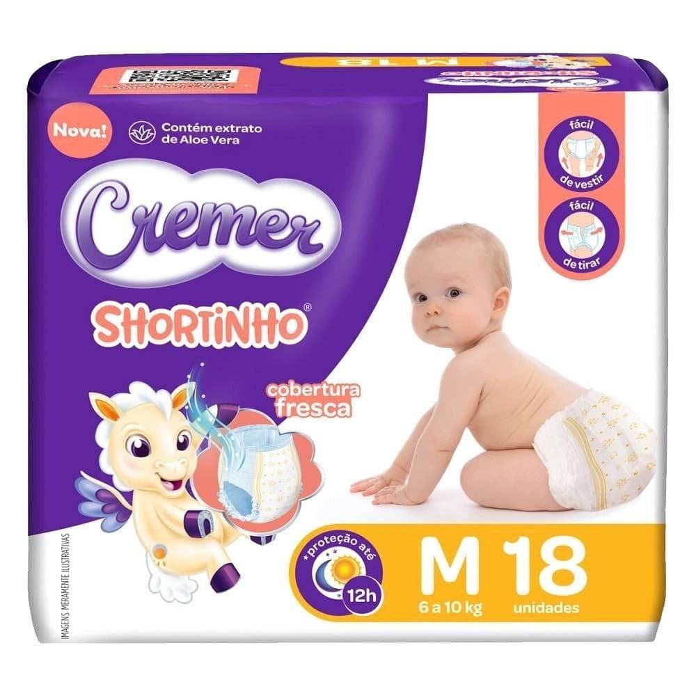 Fralda Descartável Cremer Shortinho Jumbinho Tamanho M - 8 Pacotes com 18 Fraldas - Total 144 Tiras