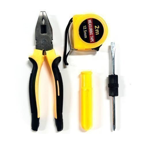 Kit Ferramentas Completo Trena 2 Metros Alicate Universal Porta Ponteira Ponteira Dupla Fenda Phillips Plástico Metal