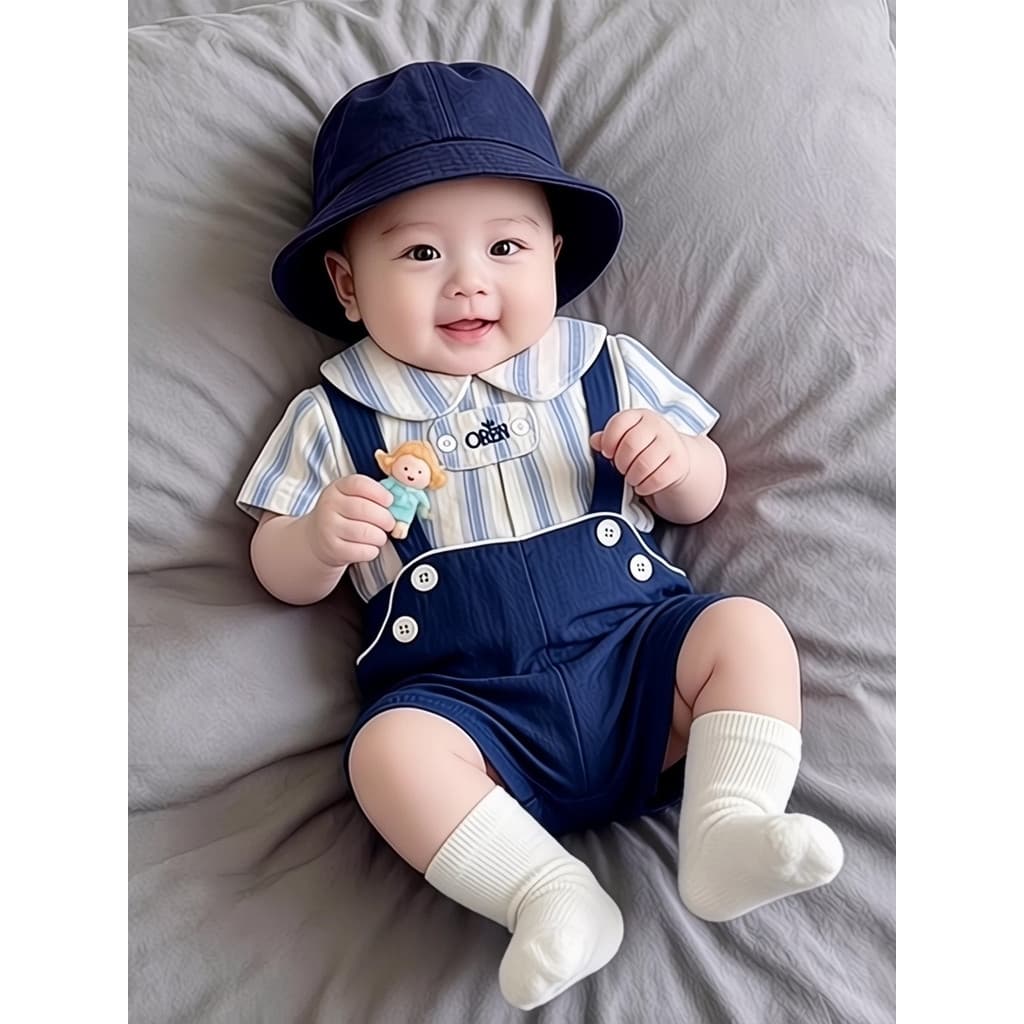Versão coreana meninos verão listrado camisa macacão terno bebê menina roupas de bebê pequeno mês idade dividir terno de