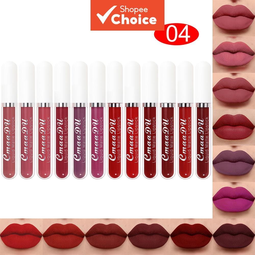Conjunto de Batons Líquidos Matte CmaaDU com 12 Cores, Brilho Labial Aveludado à Prova d'Água, Não Transfere, Maquiagem