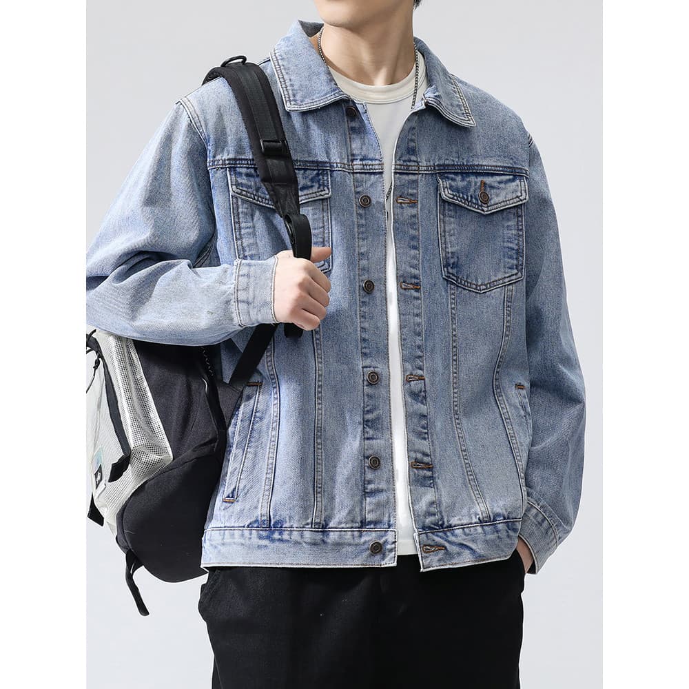 Jaqueta jeans masculina azul claro 2026 primavera novo estilo Street Wear jaqueta masculina primavera outono estilo nova