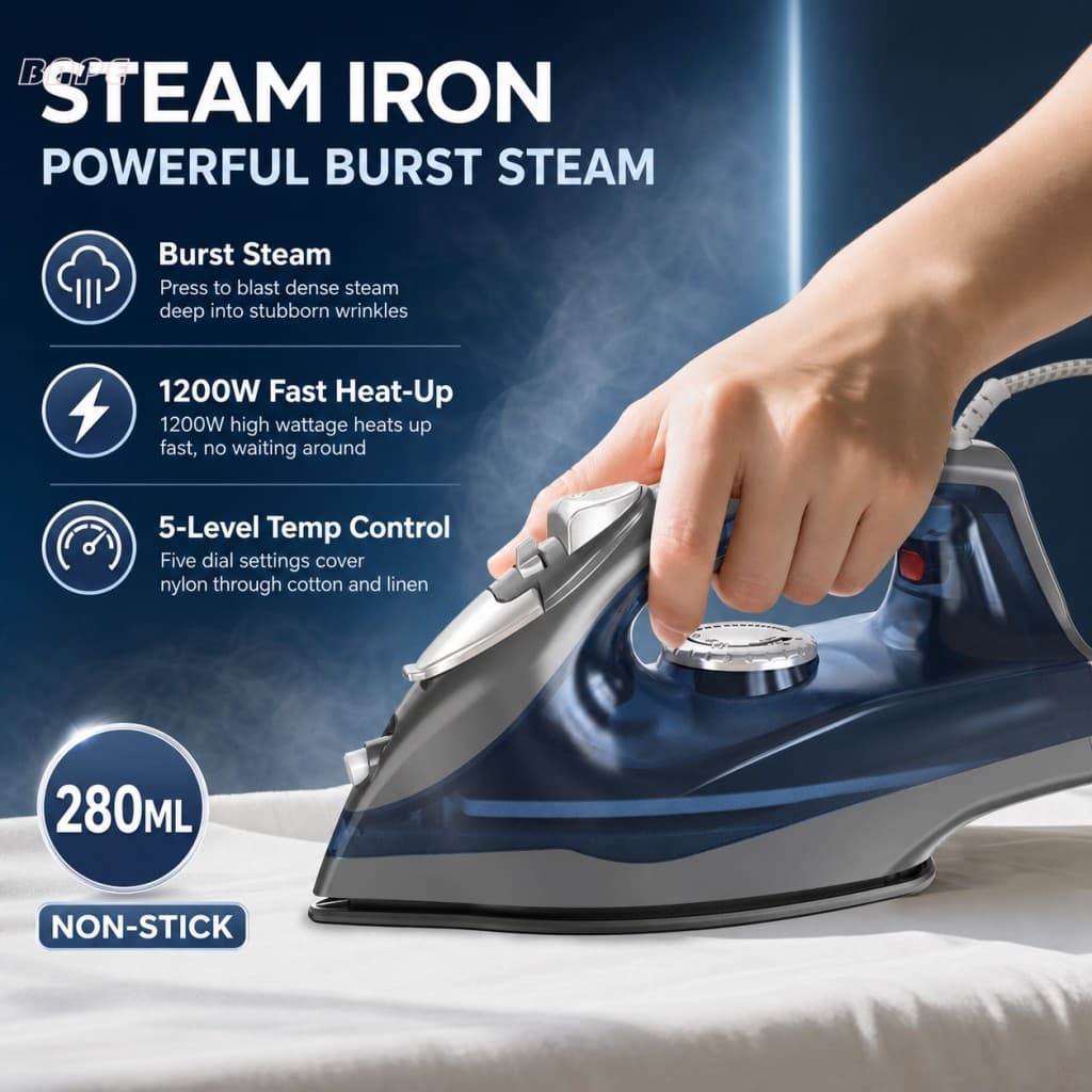 1200W Ferro A Vapor Explosão 5 Níveis De Controle Temperatura Seco Molhado Engomar 280ml Tanque Água Casa Roupas