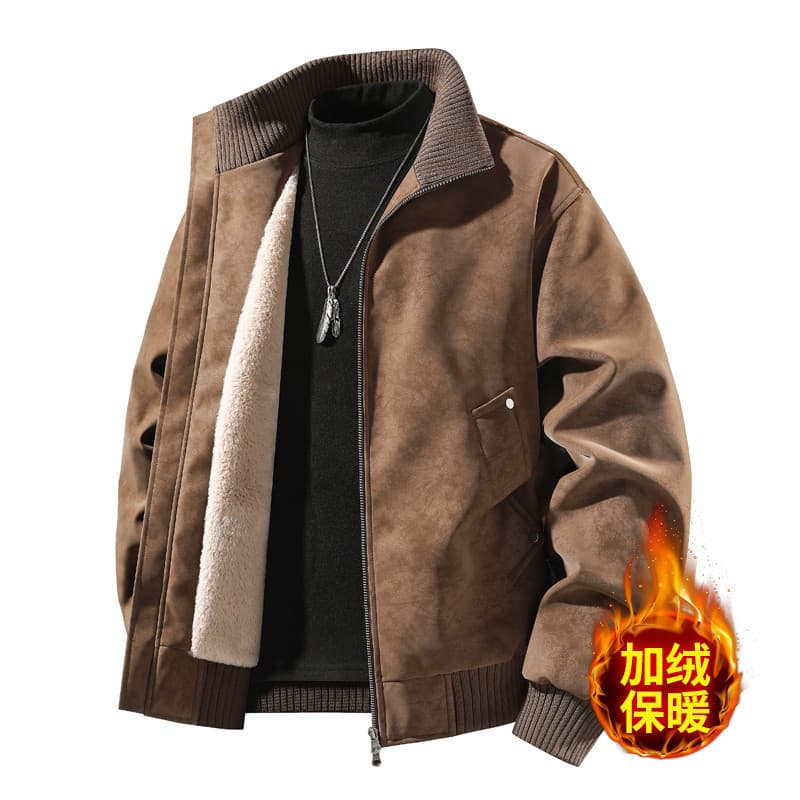 2026 Novo Estilo Outono Inverno Forro de Lã Jaqueta Masculina Jaqueta de Cor Sólida Masculina Tamanho Grande Simples Hig