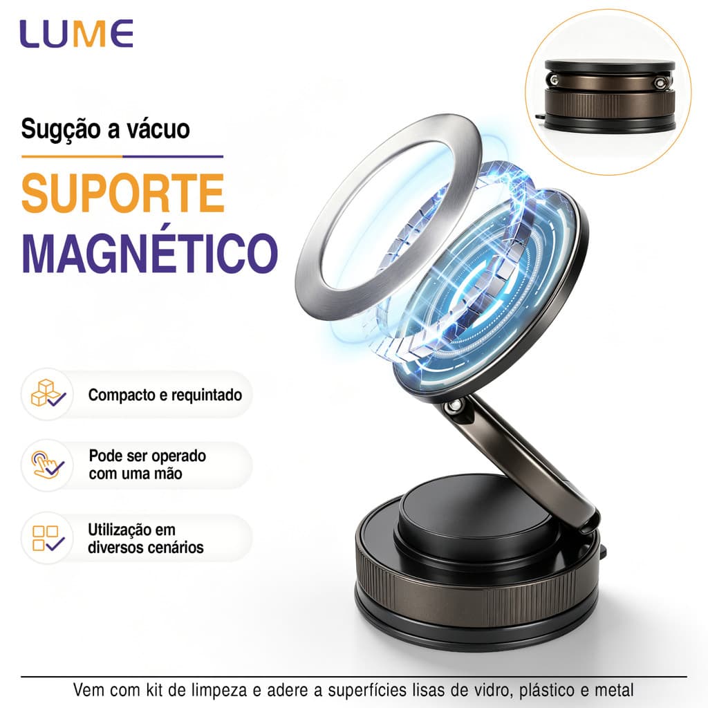 Suporte Veicular Celular Magnético Imã Forte Painel Antiderrapante Universal GPS iPhone Samsung 360