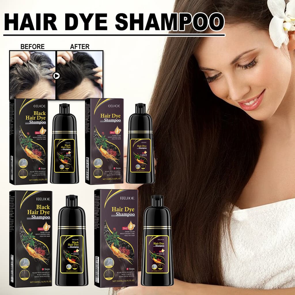 Shampoo 3 em 1 para tingir preto e castanho, com fórmula herbal suave e hidratante, contendo He Shou Wu 100ML