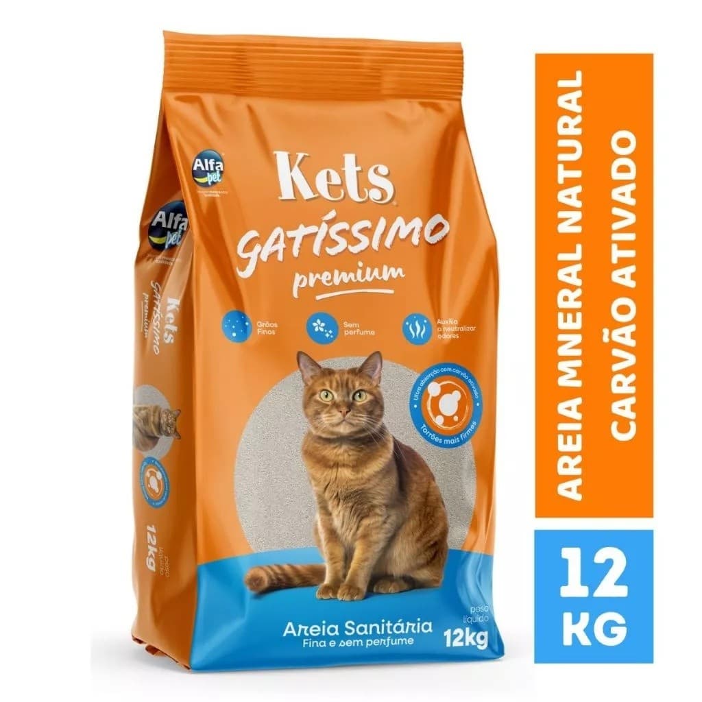 Areia Sanitária Gatos Kets Gatíssimo Premium 12kg Carvão Ativado Fina S/Perfume