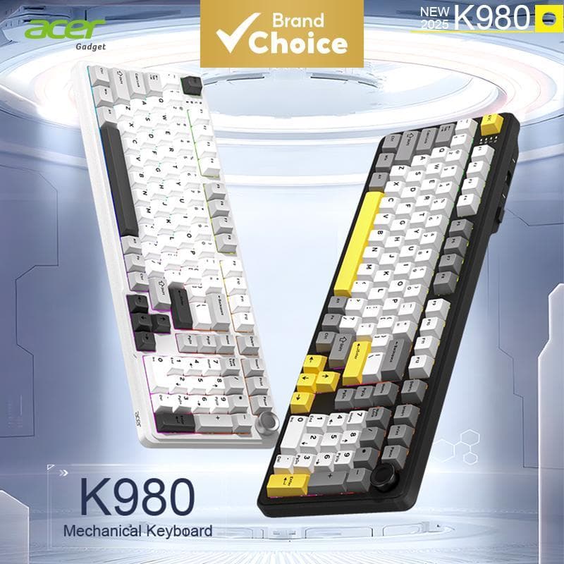 Teclado Sem Fio 3-Modo Acer K980: Bluetooth / 2.4G / PBT Gasket RGB Mecânico 8 kHz
