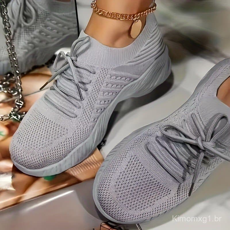 Tênis femininos, calçado casual, tênis esportivos confortáveis com cadarço e malha, tênis de plataforma, tênis femininos