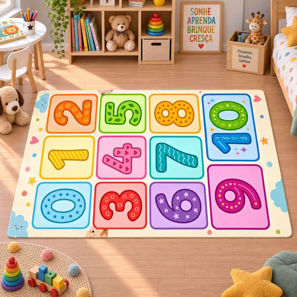 Tapete Decorativo Infantil 118x70cm Antiderrapante Sala, Quarto e Escritório Números