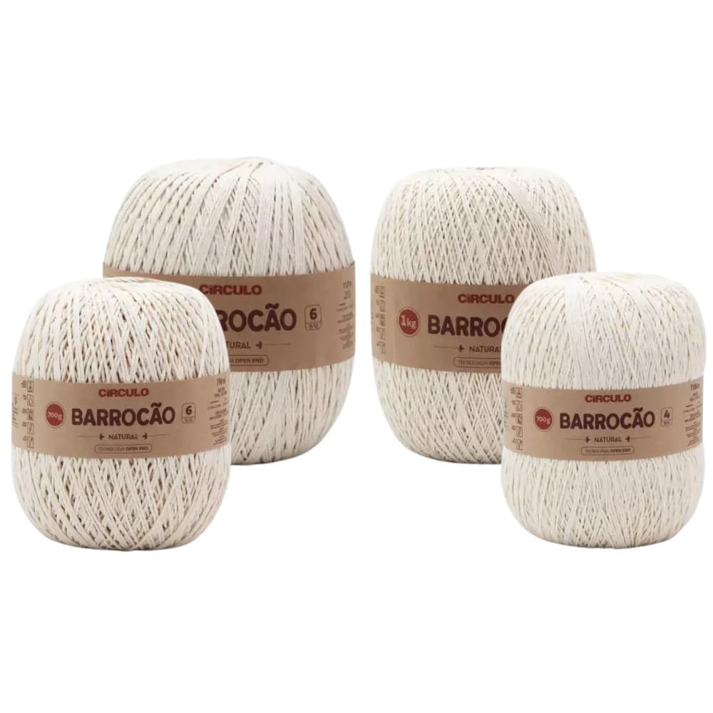 Barbante Barrocão Natural Círculo 700g ou 1kg 100% Algodão para Crochê Artesanato