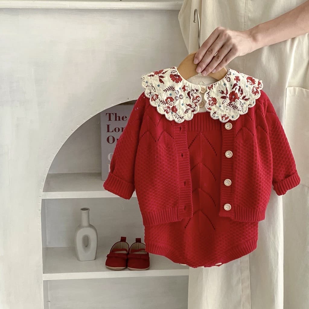 Roupas de primavera roupas de primavera bebê cem dias banquete moda roupas menina bebê ano novo roupas de malha Cardigan