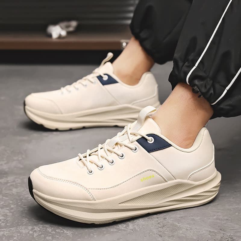 Tênis esportivos de cano alto e largura ampliada, com cabedal em couro para outono/inverno, tênis de corrida casual com 