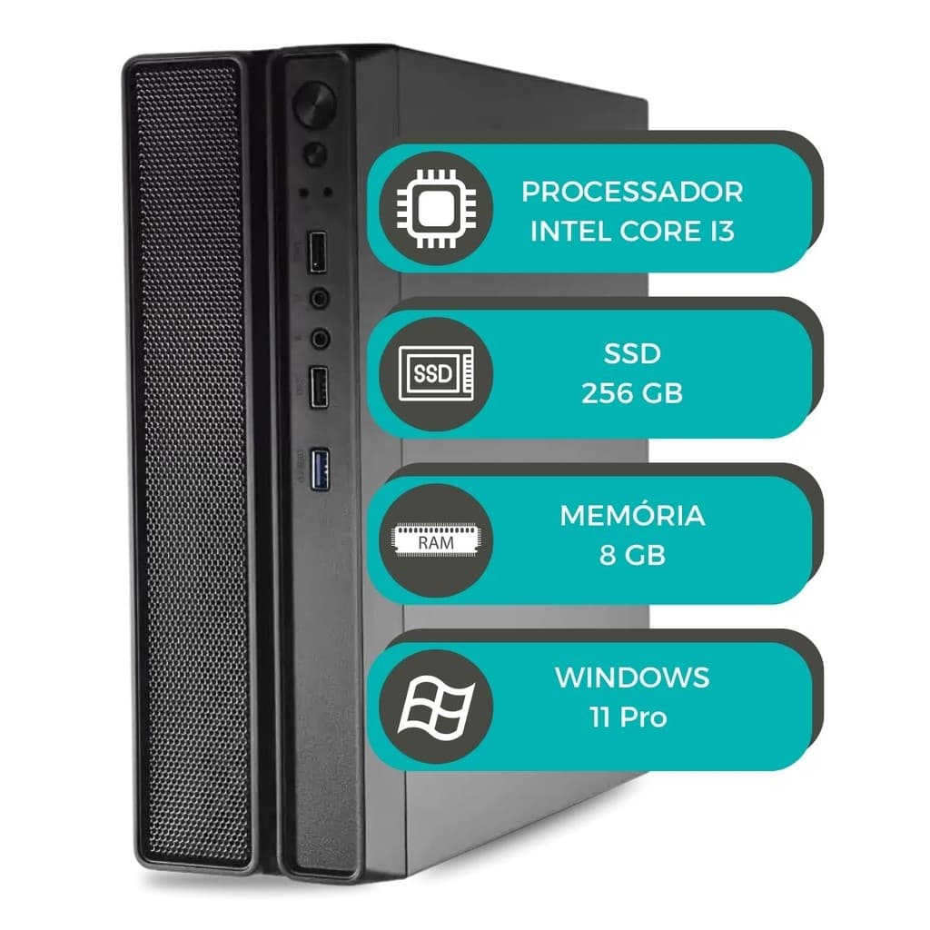 Computador SlimDesk MultiPC Intel Core i3 6ª Geração Memória 8GB SSD 256GB Windows 11 Pro