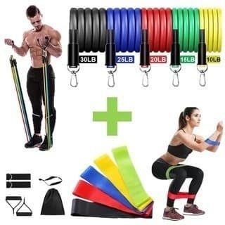 Kit Elástico Extensor + Mini Band Treino Musculacão Fisioterapia