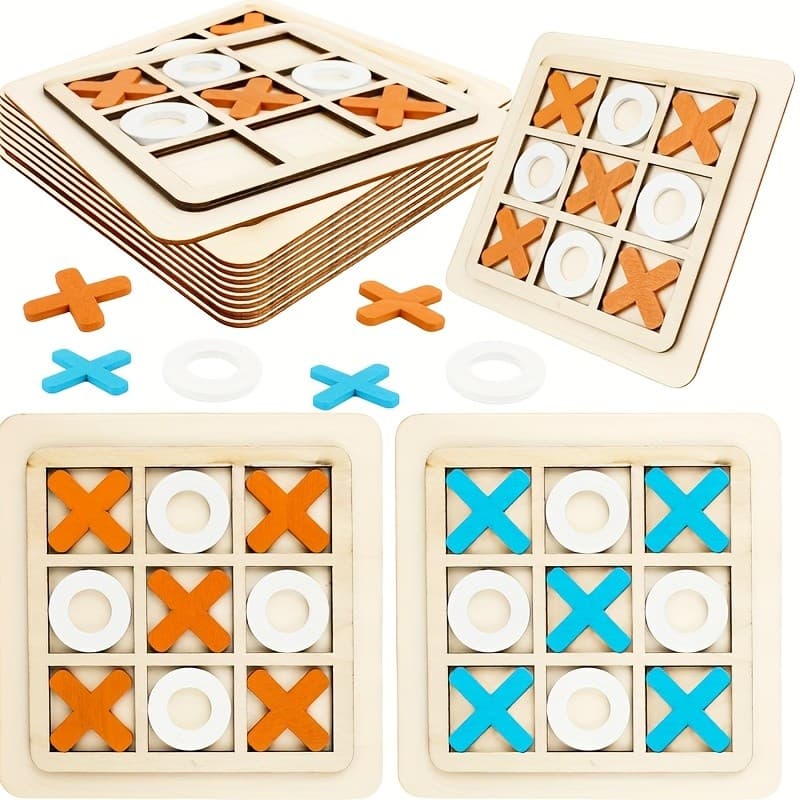 Jogo de tabuleiro Tic Tac Toe, jogo clássico de madeira para família, presentes de Natal e Halloween