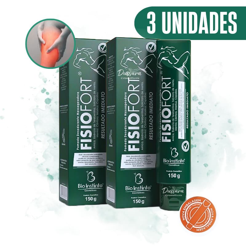 kit 3 Pomada Fisiofort Verde 150g – Alívio Imediato da Dor e Cansaço Muscular