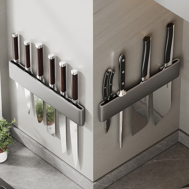 [Estoque pronto] Suporte de faca de prateleira multifuncional de cozinha montado na parede Suporte de faca simples para 