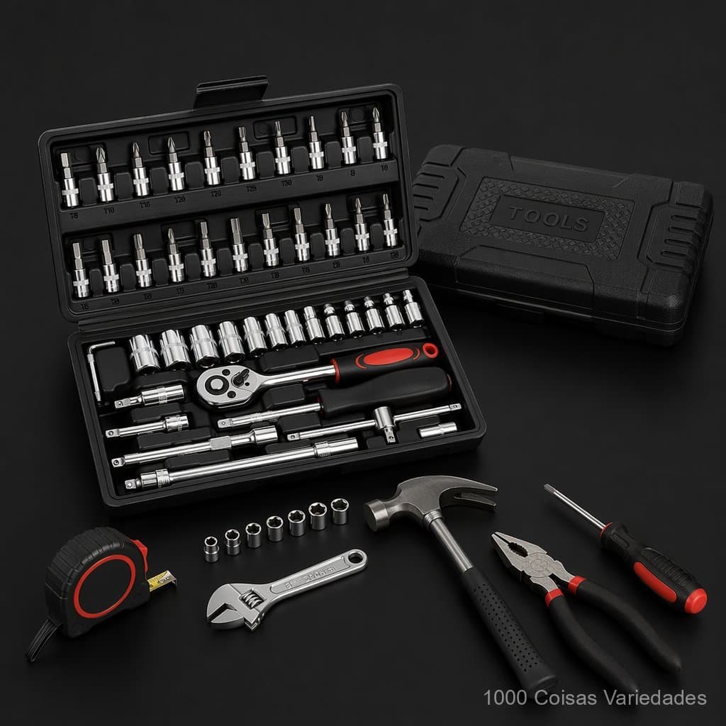 138 Pcs Caixa De Ferramentas Preta Anti-Manchas Design Reforzado Resistente à Sujeira