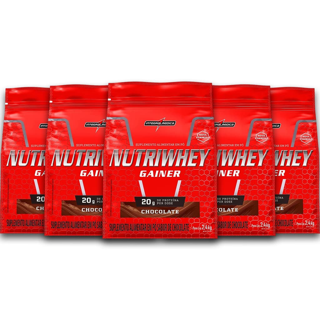 Kit 5 NutriWhey Gainer Whey Protein Integral Medica Chocolate 2,4kg