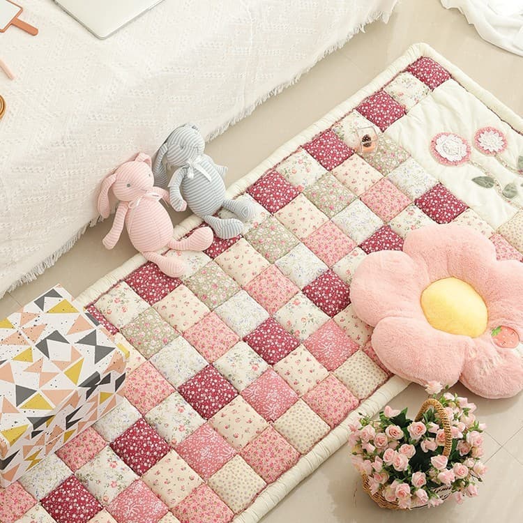 [Novo produto] Estilo coreano costura artesanal tapete de algodão puro engrossado tapete antiderrapante sala de estar qu