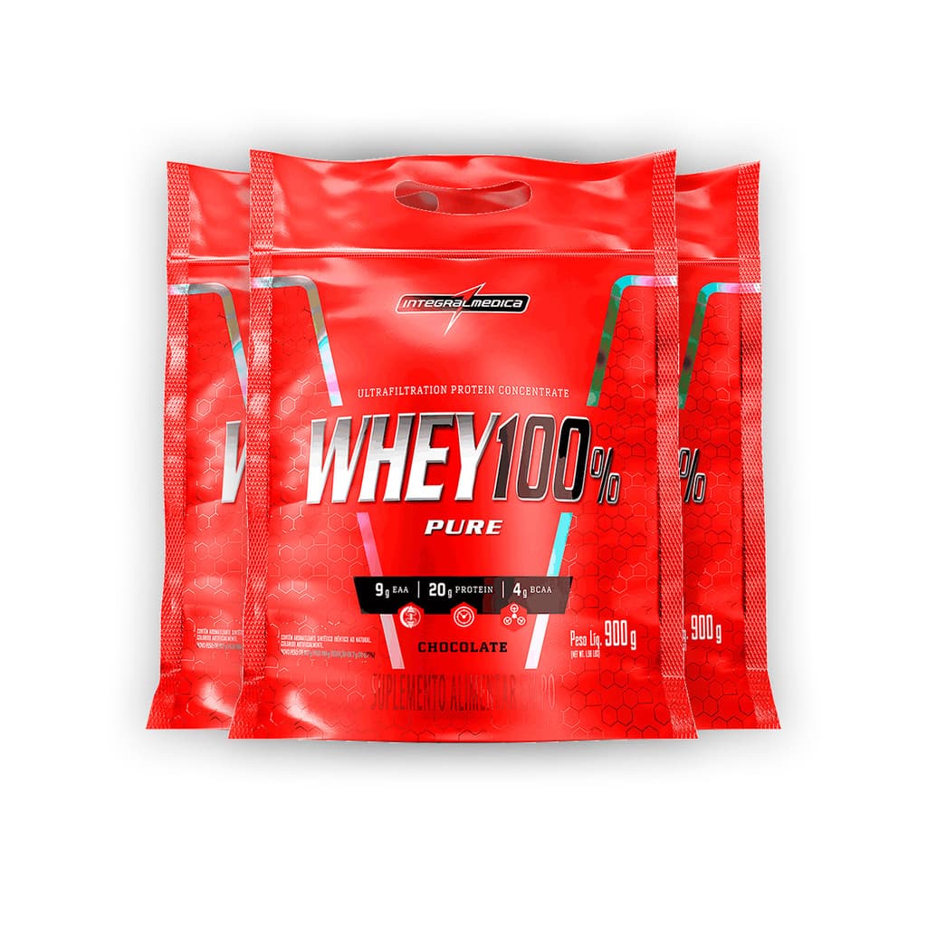 Kit 3 Whey Protein 100% Puro Integral Medica Chocolate 900g