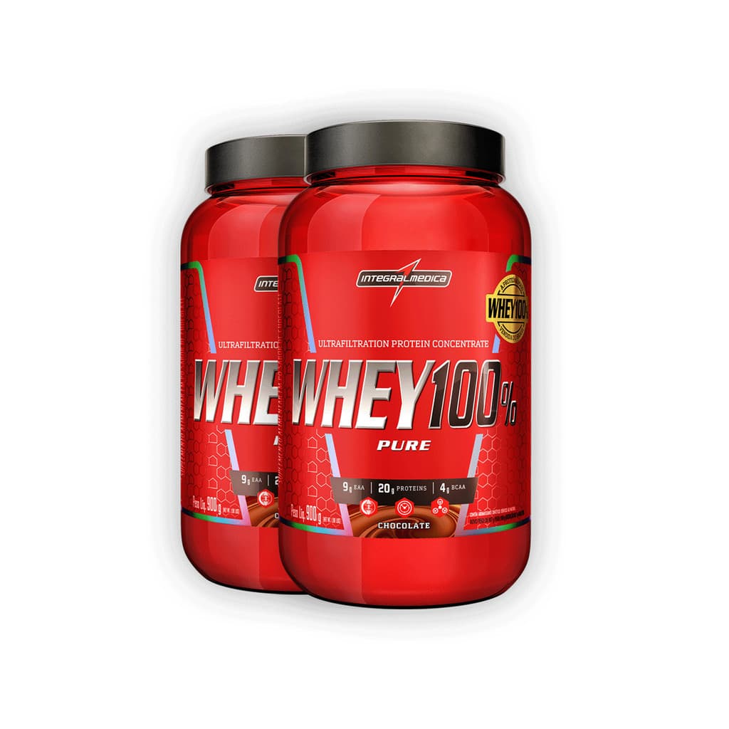 Kit 2 Whey Protein 100% Puro V2 Integral Medica Chocolate 900g