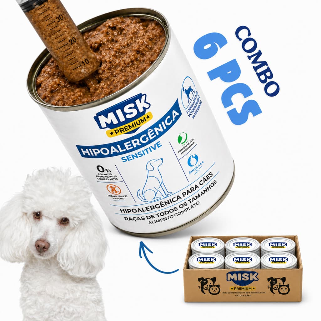 Combo Kit 6 Ração Úmida Misk Hipoalergênica Textura Pastosa Palatável Cachorro Alergias Para Cães