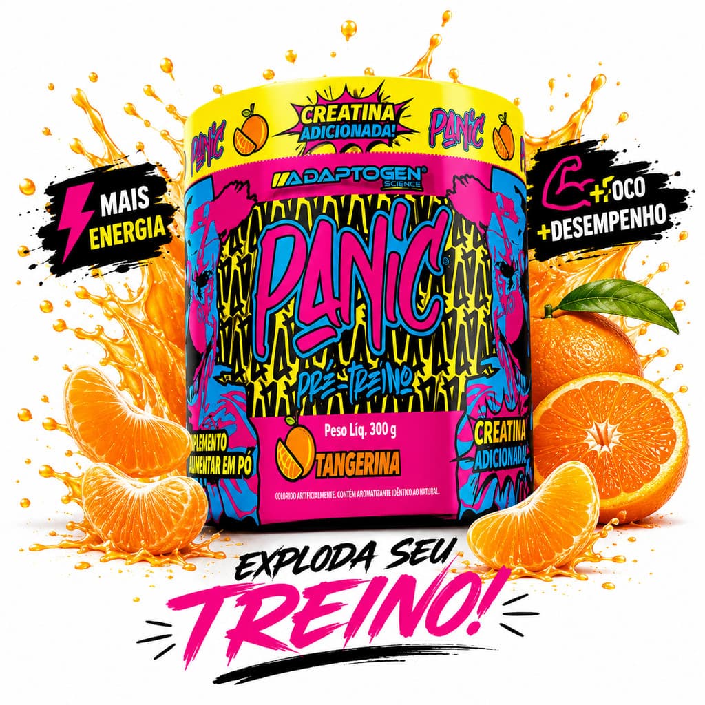 Panic Adaptogen Tangerina 300g Pré Treino Suplemento em Pó para Academia e Rotina Fitness Diária