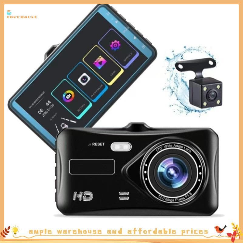 Clarkbrs4hd Tela De Toque Do Carro De 4 Polegadas Dash Cam Monitor De Condução De Gravação Frontal E Traseira De Lente D