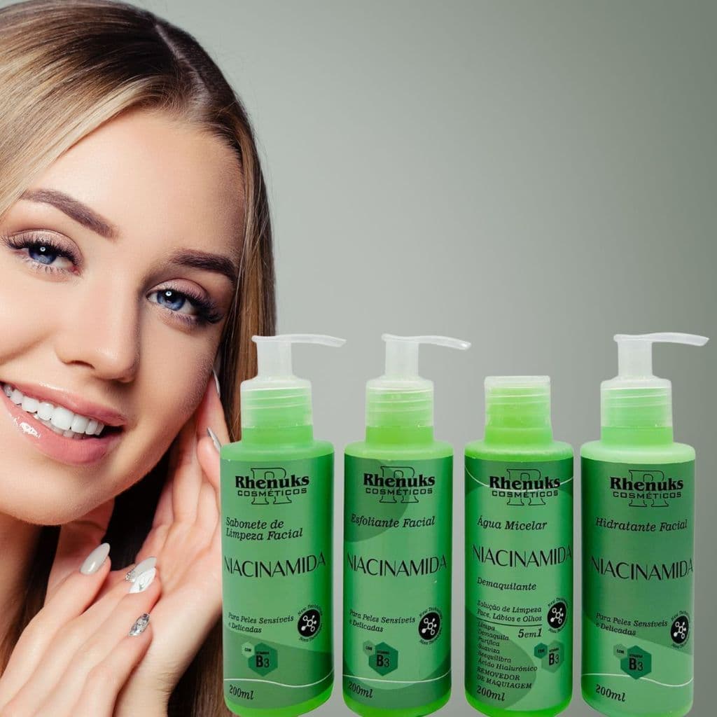 Rhenuks Kit Niacinamida Sabonete Esfoliante Hidratante Água Micelar 4 Itens