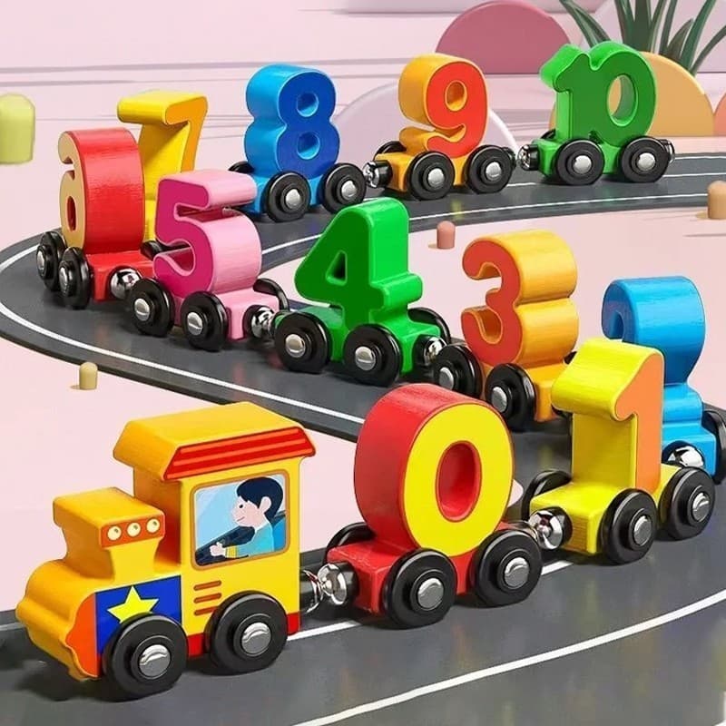 Kit12 Jogo Brinquedos Educativos sensoriais De Numeros Madeira Colorido Brinquedo-Montessori Bebes Brinquedo Trem Magnet