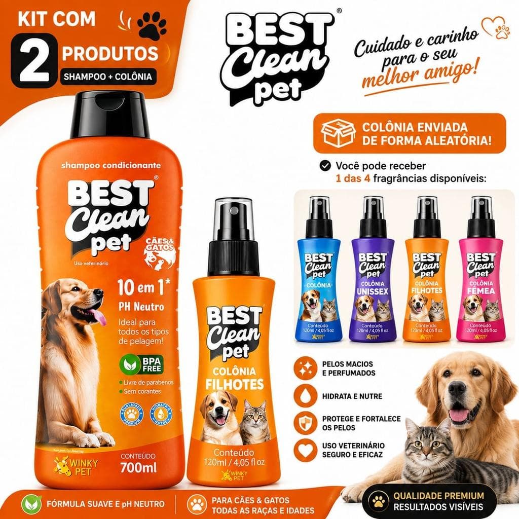 Shampoo Condicionante Pet 10 em 1 Neutro 700ml com Colônia 120ml para Cães e Gatos
