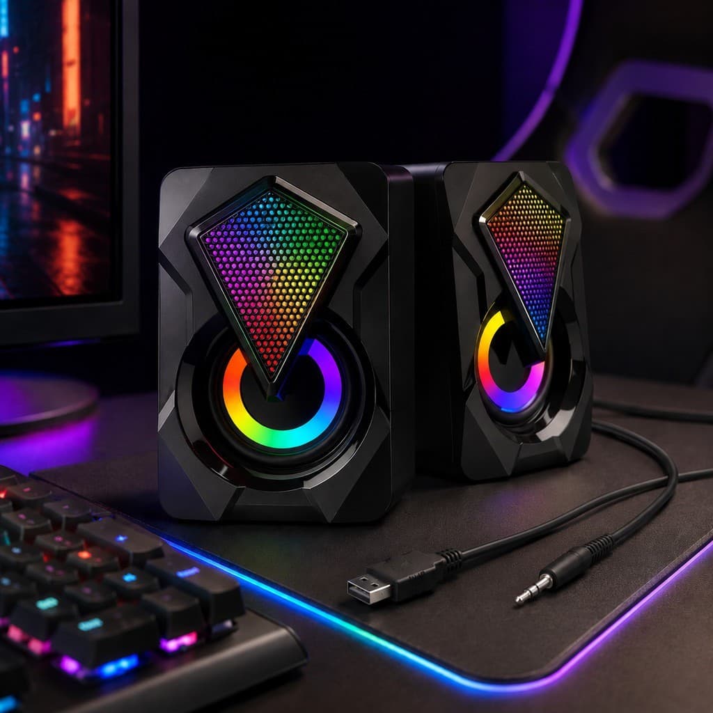 Caixa de Som Gamer USB P2 RGB para PC Notebook Celular AITK ACS-4506 Estéreo 6W Controle de Volume