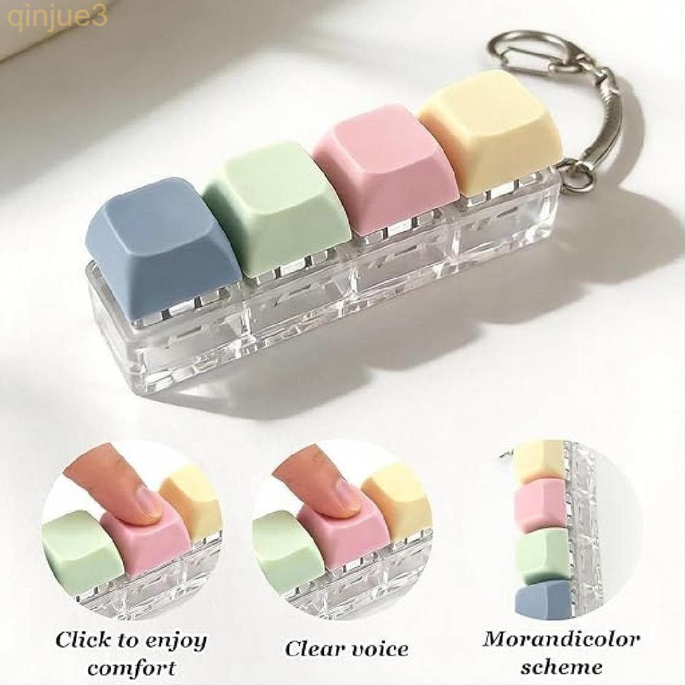 Interruptor Mecânico De 4 Teclas Fidget Toy Chaveiro Clicker Botão De Teclado Brinquedo De Alívio De Estresse Portátil M