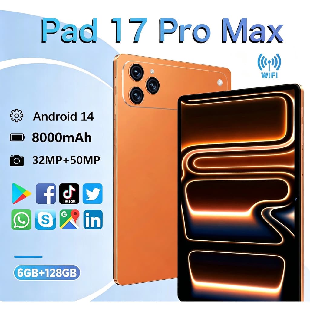 Tablet N17 Wifi Com chip 10.1 8000mah Android , 6GB RAM 128GB Teclado + Mouse + Fones De Ouvido Câmera Bluetooth
