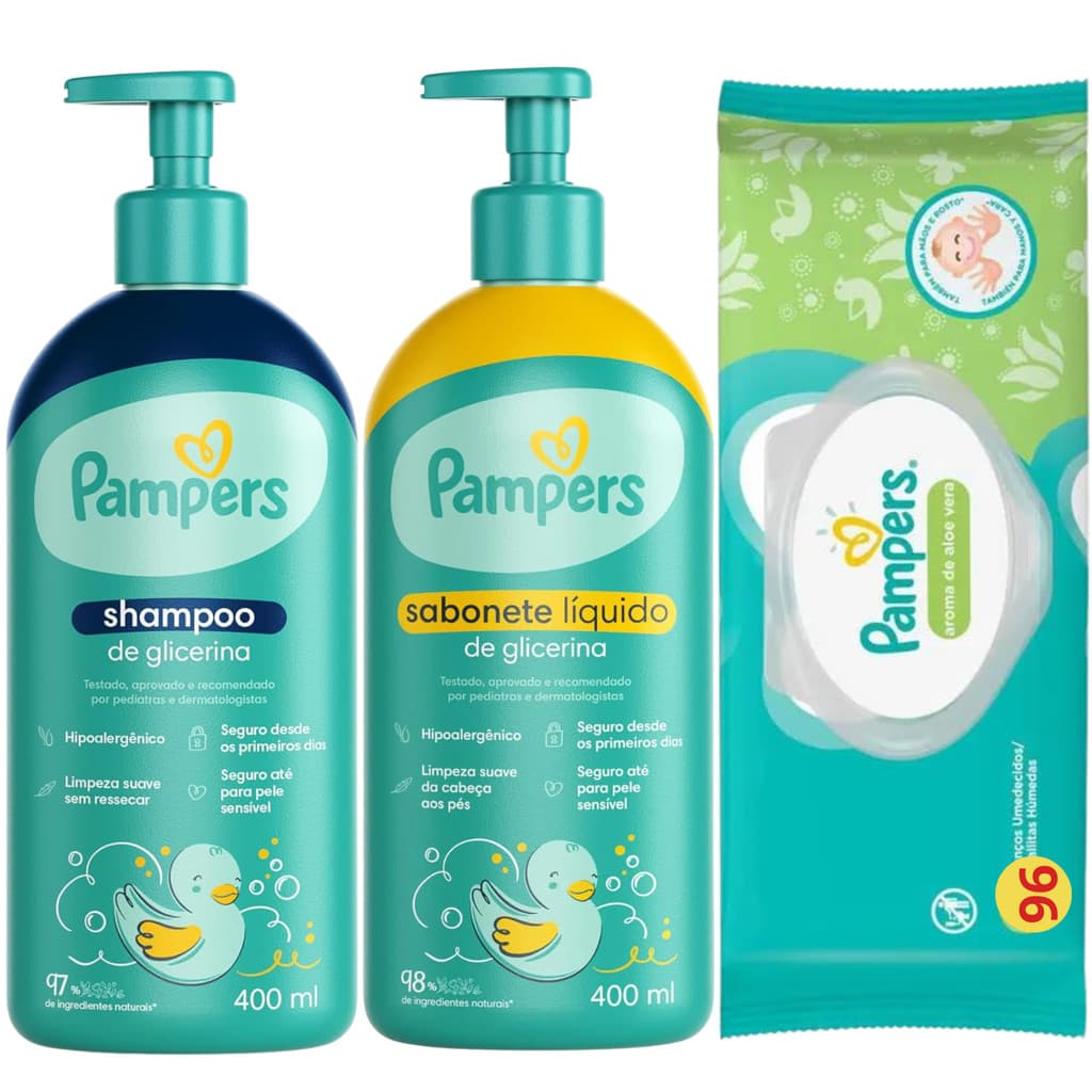 Kit Pampers Toalhas Lenço Umedecidos Glicerina Baby Bebê