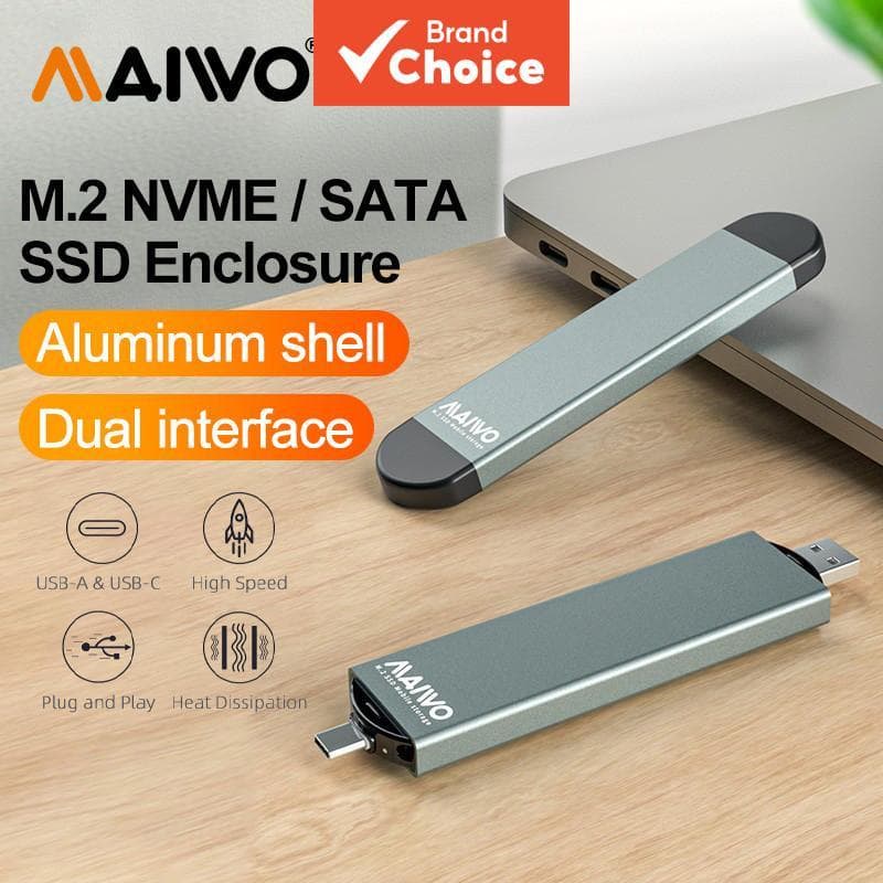 MAIWO Gabinete SSD M.2 Dupla Interface NVMe PCIe NGFF SATA USB 3.2 Tipo-C USB-A de Alumínio para SSD Externo Suporta