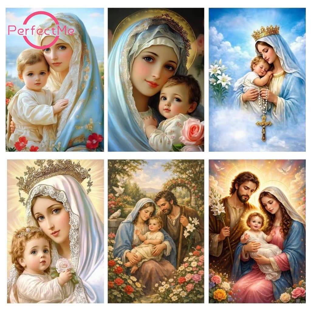 [PM] Jesus Maria Cristianismo 5D DIY Pintura Diamante/A Óleo Digital Ponto Cruz De Cristal Redondo Completo Mosaico De K