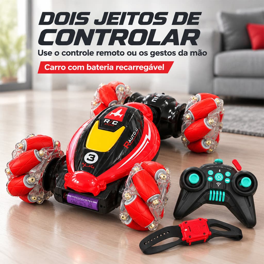 Carro de Controle Remoto Drift Carrinho para Manobras Controle de Mão Anda de Lado Recarregável 2.4G