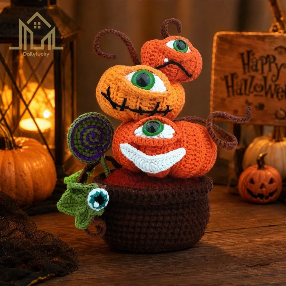 Kit De Crochê DIY De Abóbora De Halloween Amigurumi Plantador Gancho De Fio De Mau Olhado Acessórios Completos [Dailyluc