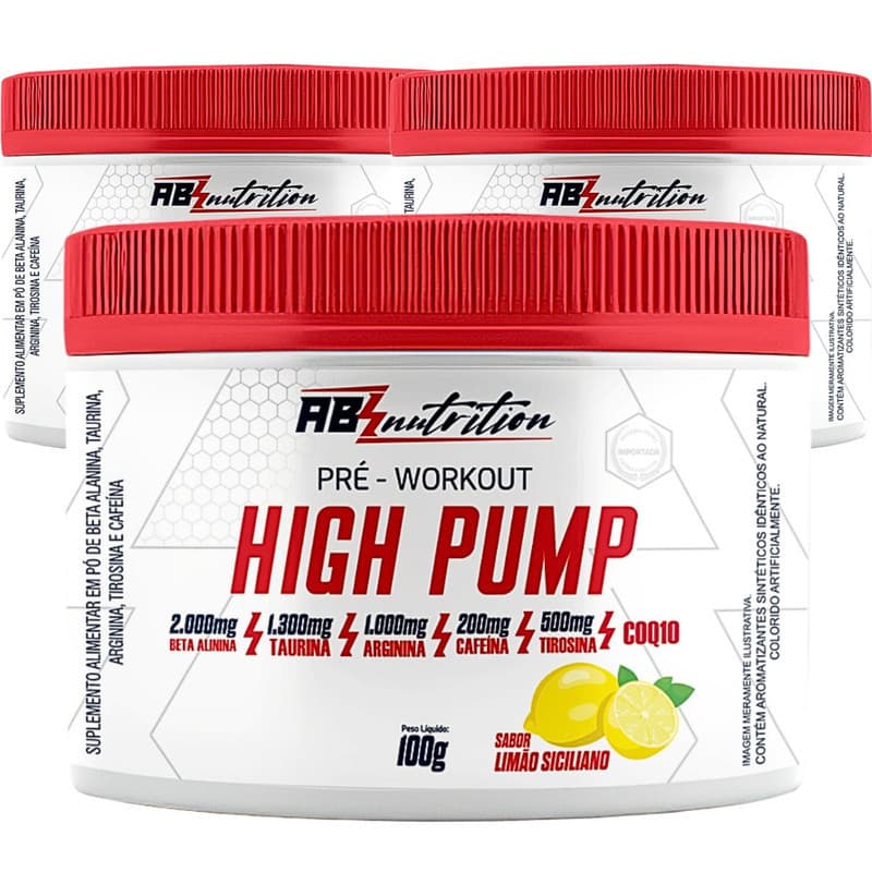 Kit 3 Pré-treino Ganhar Energia High Pump Abs Nutrition 100g Suplemento Alta Performance Academia