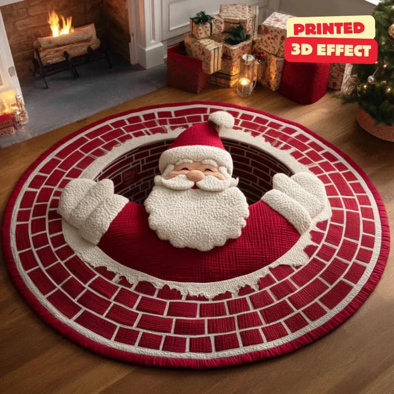 [Novo produto] 3D desenho animado Visual tapete de Natal redondo resistente ao desgaste antiderrapante tapete de sala de